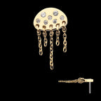 Jellyfish Bezel-Set Round Gem 5-Chain Dangle Threadless Earring / Nosering – 14Kt Yellow Gold