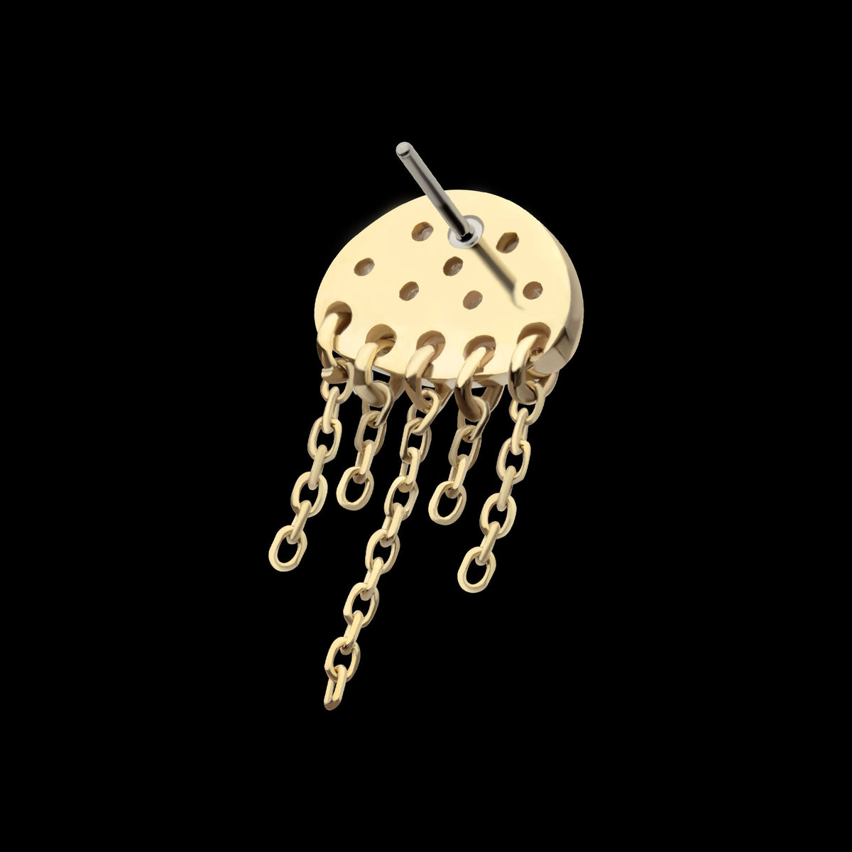 Jellyfish Bezel-Set Round Gem 5-Chain Dangle Threadless Earring / Nosering – 14Kt Yellow Gold