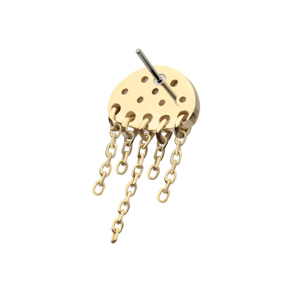 Jellyfish Bezel-Set Round Gem 5-Chain Dangle Threadless Earring / Nosering – 14Kt Yellow Gold