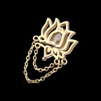 Bezel Teardrop Gem Lotus Flower with 2 Tier Dangle Chain Flatback Stud Earring / Nosering - Gem in 14Kt Yellow Gold