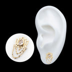 Bezel Teardrop Gem Lotus Flower with 2 Tier Dangle Chain Flatback Stud Earring / Nosering - Gem in 14Kt Yellow Gold