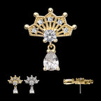 Prong Set Gem Fan with Teardrop Gem Dangle Flatback Stud Earring / Nosering - Gem in 14Kt Gold