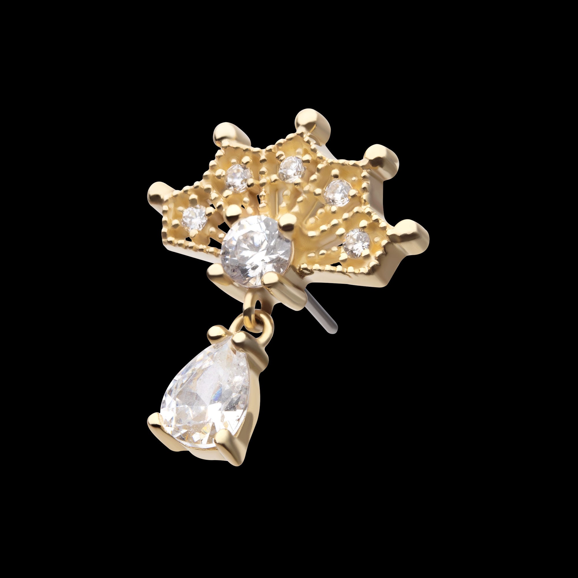 Prong Set Gem Fan with Teardrop Gem Dangle Flatback Stud Earring / Nosering - Gem in 14Kt Gold