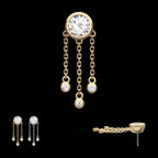 Bezel Gem with Triple Bezel Gem Chain Dangle Flatback Stud Earring / Nosering - Gem in 14Kt Gold