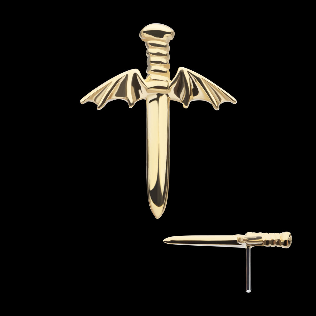 Bat Wing Dagger Flatback Stud Earring / Nosering - 14Kt Yellow Gold