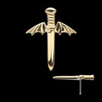 Bat Wing Dagger Flatback Stud Earring / Nosering - 14Kt Yellow Gold
