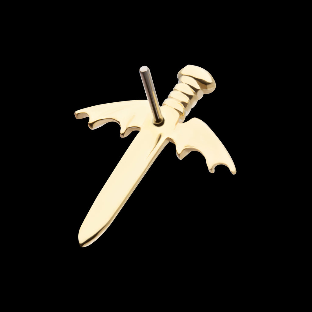 Bat Wing Dagger Flatback Stud Earring / Nosering - 14Kt Yellow Gold