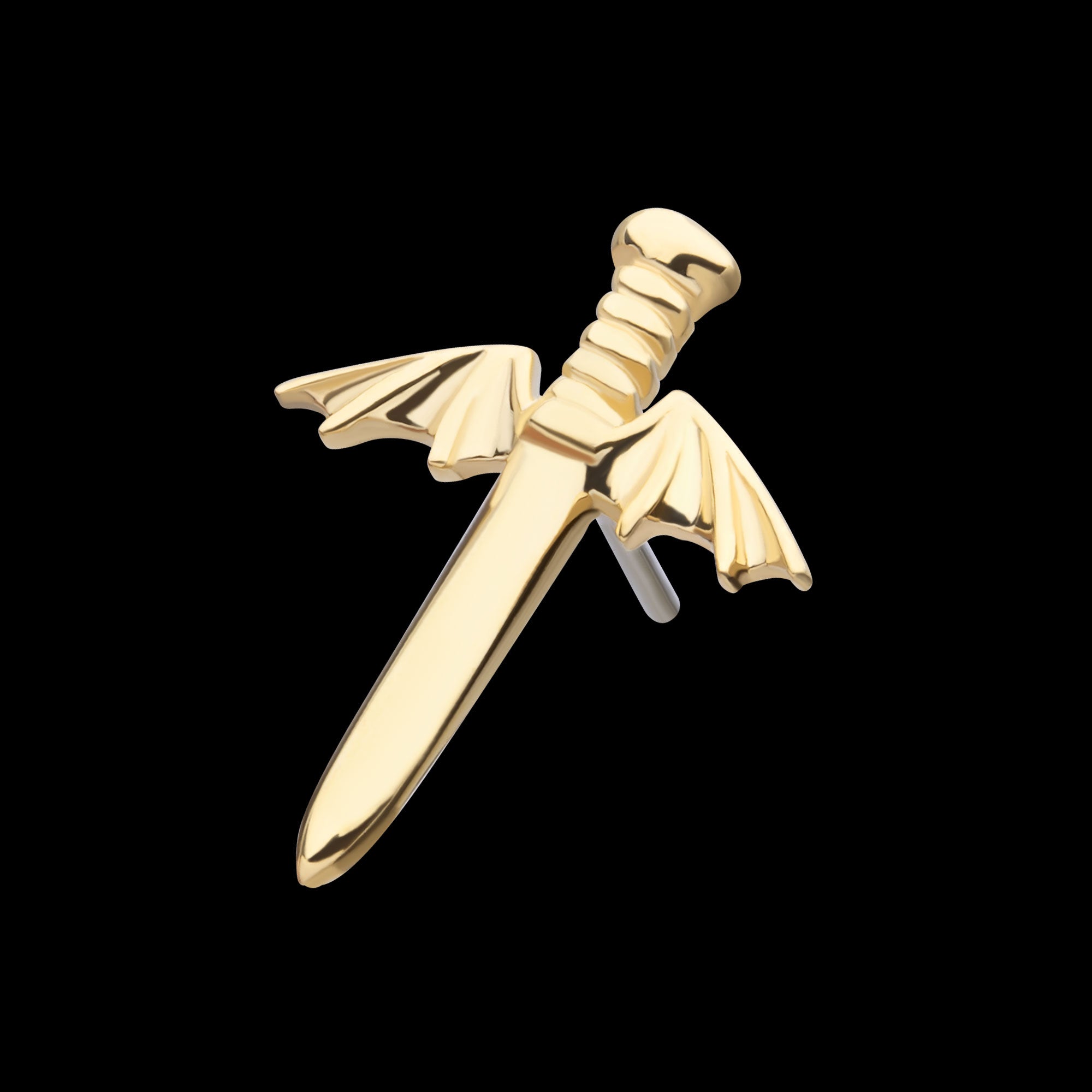 Bat Wing Dagger Flatback Stud Earring / Nosering - 14Kt Yellow Gold