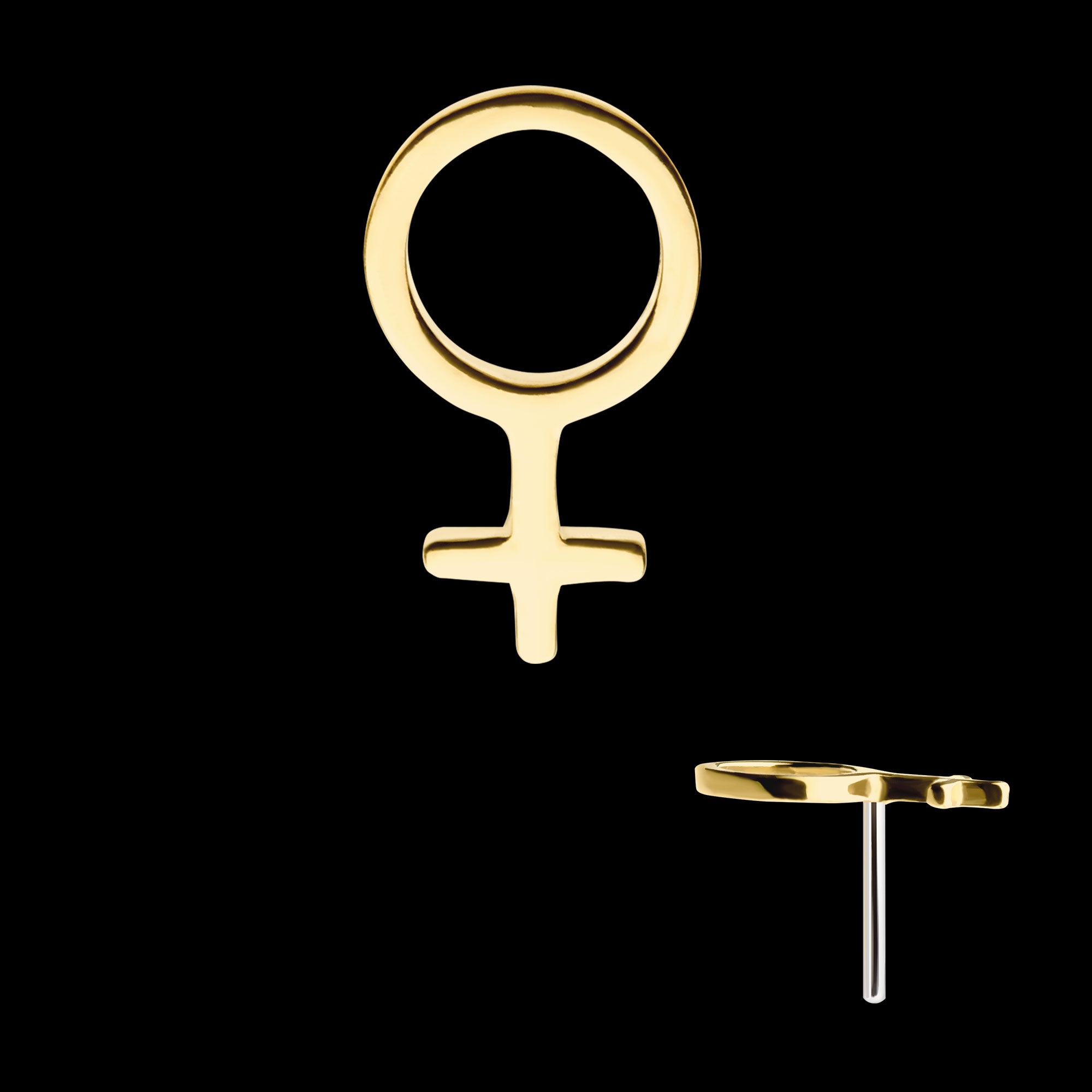 Female Gender Symbol Flatback Stud Earring / Nosering - 14Kt Yellow Gold