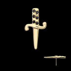 Bezel Set Black Round Gem Dagger Flatback Stud Earring / Nosering - Gem in 14Kt Yellow Gold