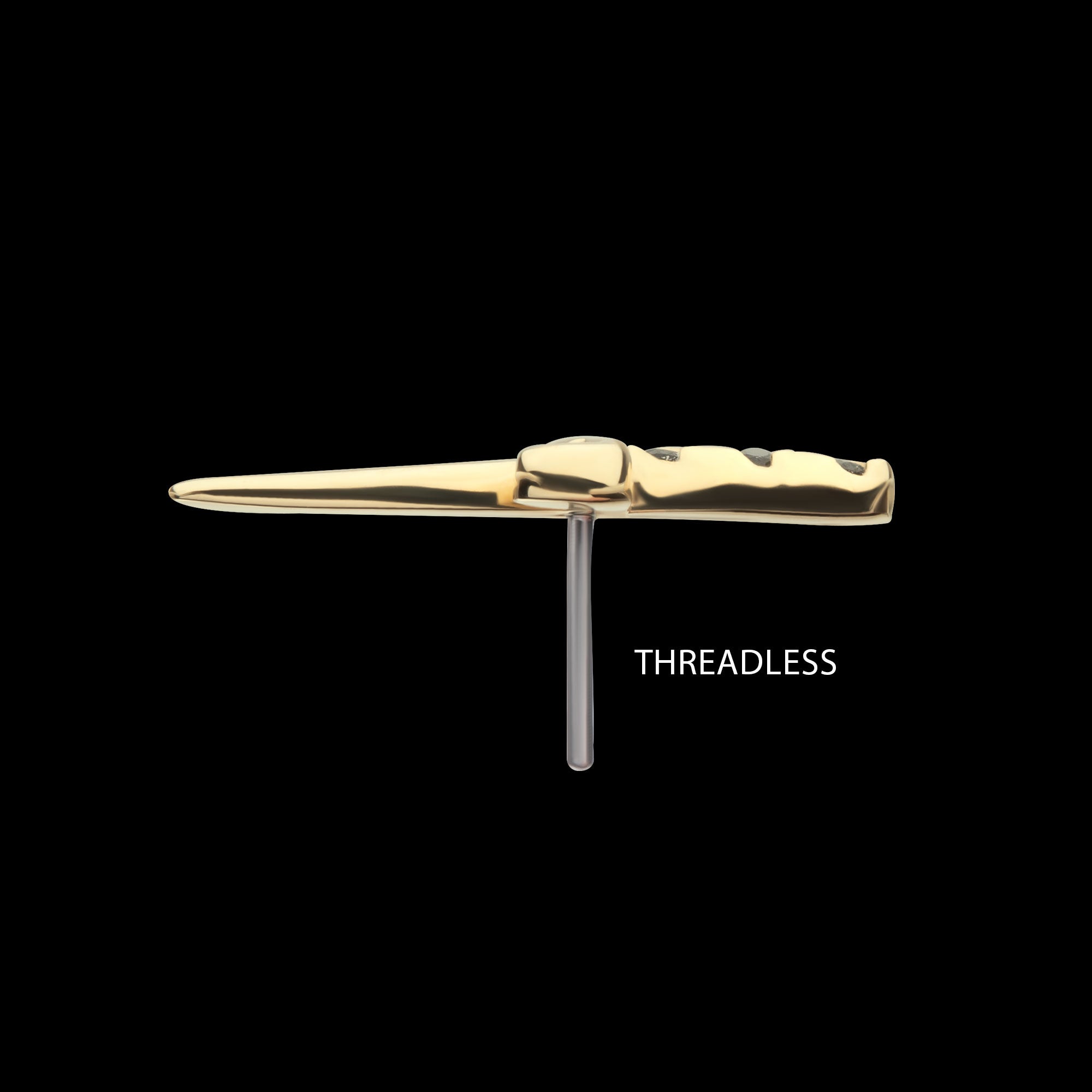 Bezel Set Black Round Gem Dagger Flatback Stud Earring / Nosering - Gem in 14Kt Yellow Gold