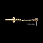 Bezel Set Black Round Gem Dangle Dagger Flatback Stud Earring / Nosering - Gem in 14Kt Yellow Gold