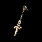 Bezel Set Black Round Gem Dangle Dagger Flatback Stud Earring / Nosering - Gem in 14Kt Yellow Gold