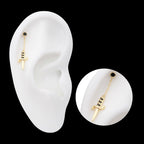 Bezel Set Black Round Gem Dangle Dagger Flatback Stud Earring / Nosering - Gem in 14Kt Yellow Gold