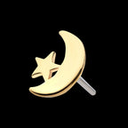 Crescent Moon & Star Flatback Stud Earring / Nosering - 14Kt Yellow Gold