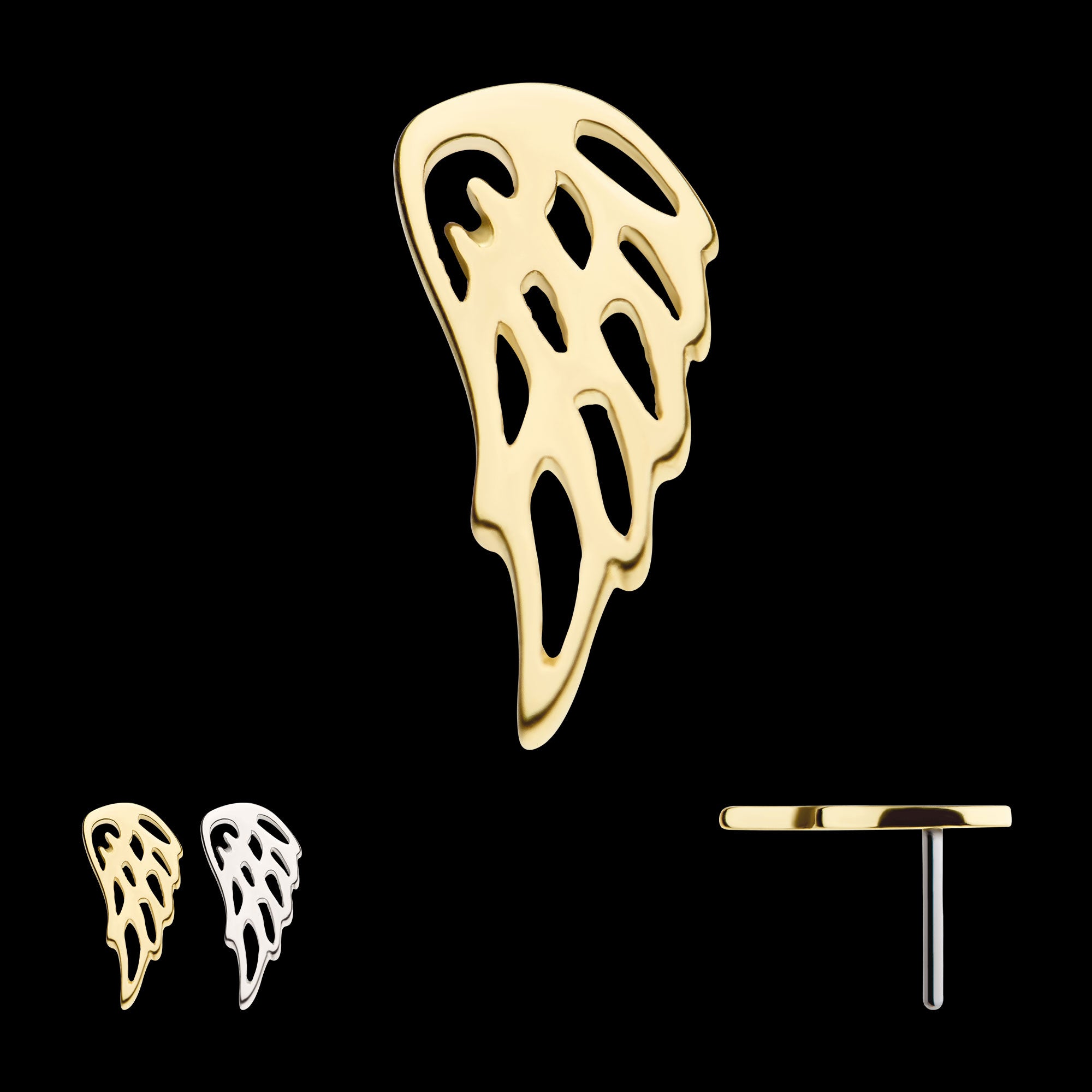 Angel Wing (Left Ear) Flatback Stud Earring / Nosering - 14Kt Gold