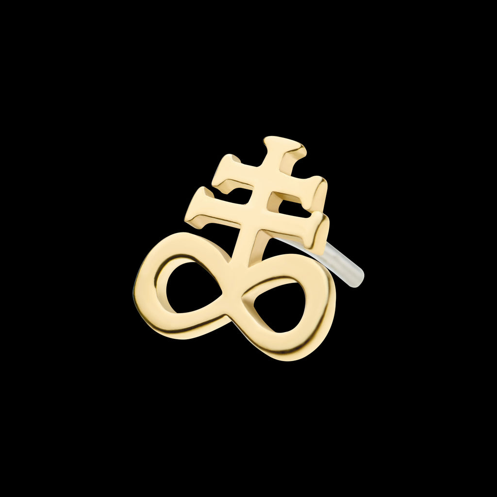 Leviathan Cross Flatback Stud Earring / Nosering - 14Kt Gold