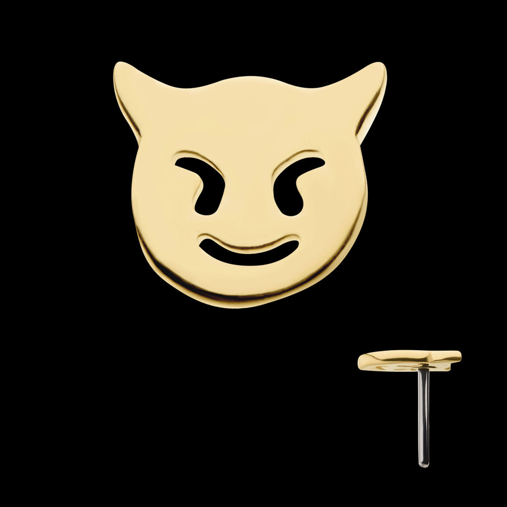 Cut Out Devil Emoji Flatback Stud Earring / Nosering - 14Kt Gold