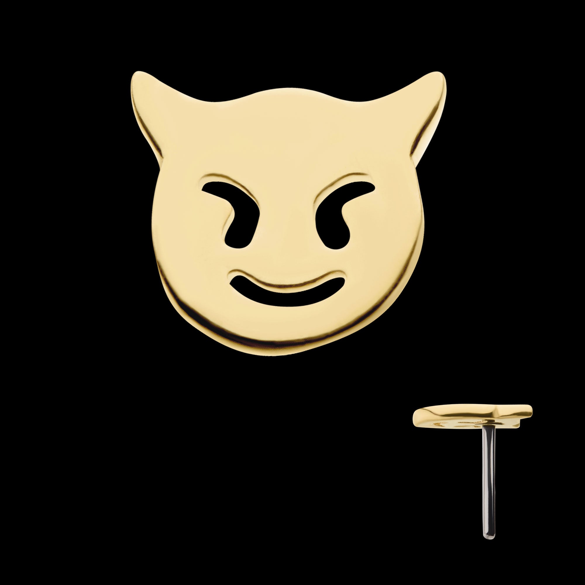 Cut Out Devil Emoji Flatback Stud Earring / Nosering - 14Kt Gold