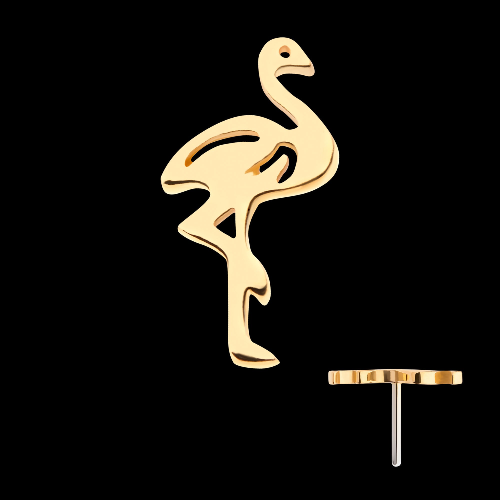 Flamingo Flatback Stud Earring / Nosering - 14Kt Yellow Gold