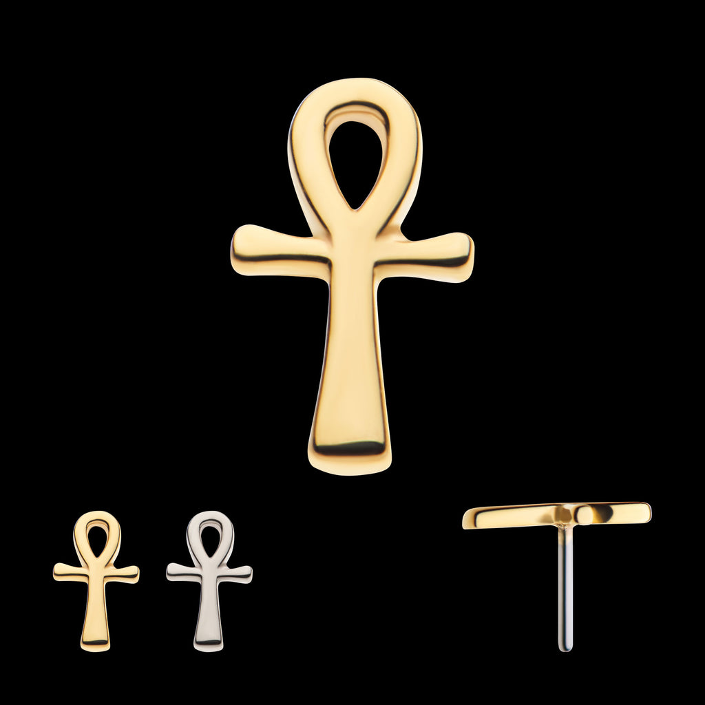 Ankh Egyptian Cross Flatback Stud Earring / Nosering - 14Kt Gold