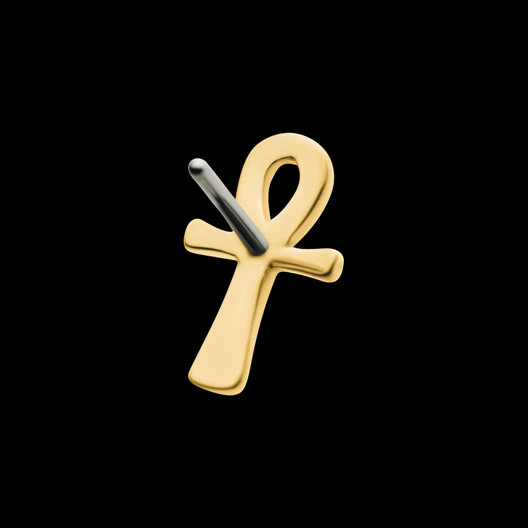 Ankh Egyptian Cross Flatback Stud Earring / Nosering - 14Kt Gold