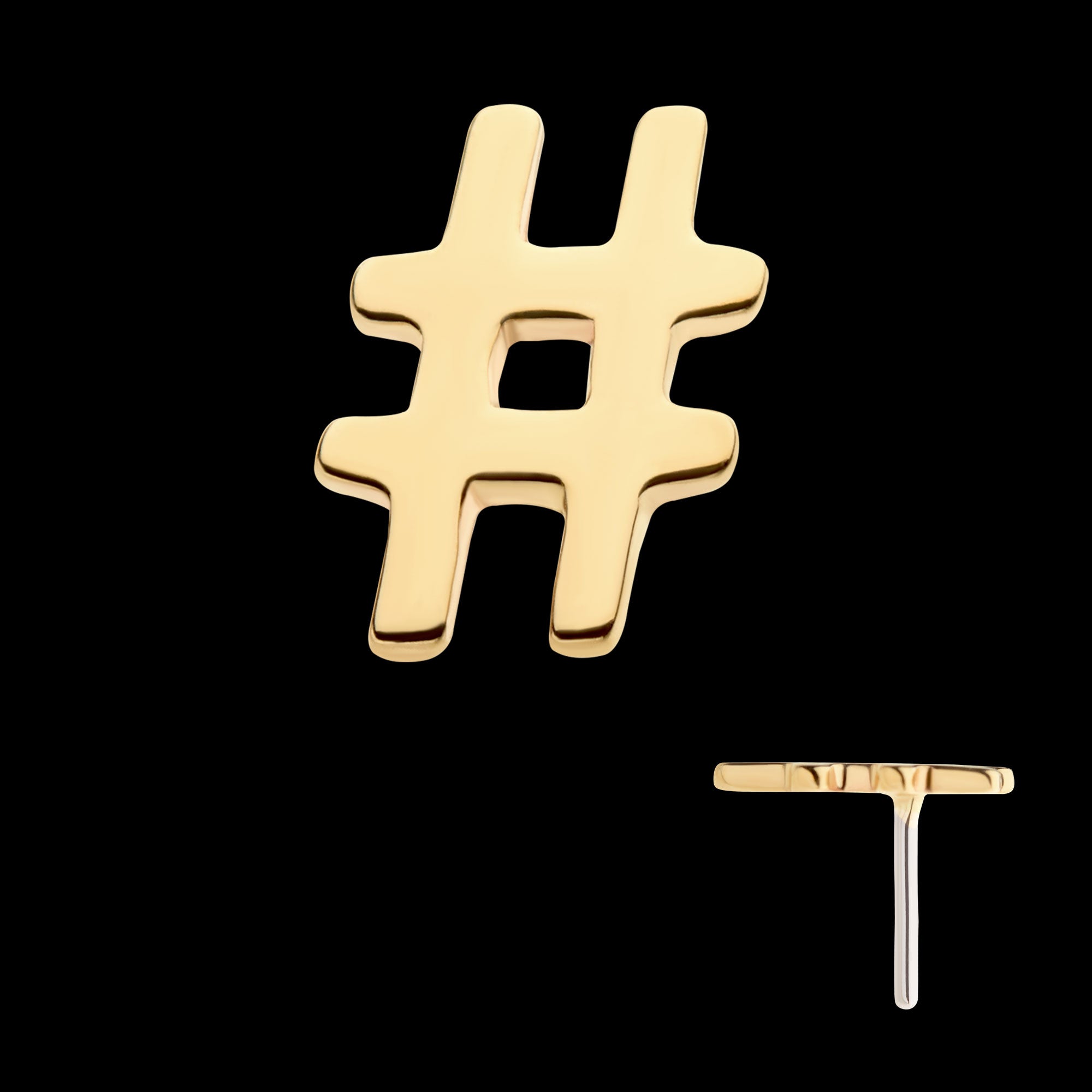 Hashtag Symbol Flatback Stud Earring / Nosering - 14Kt Gold