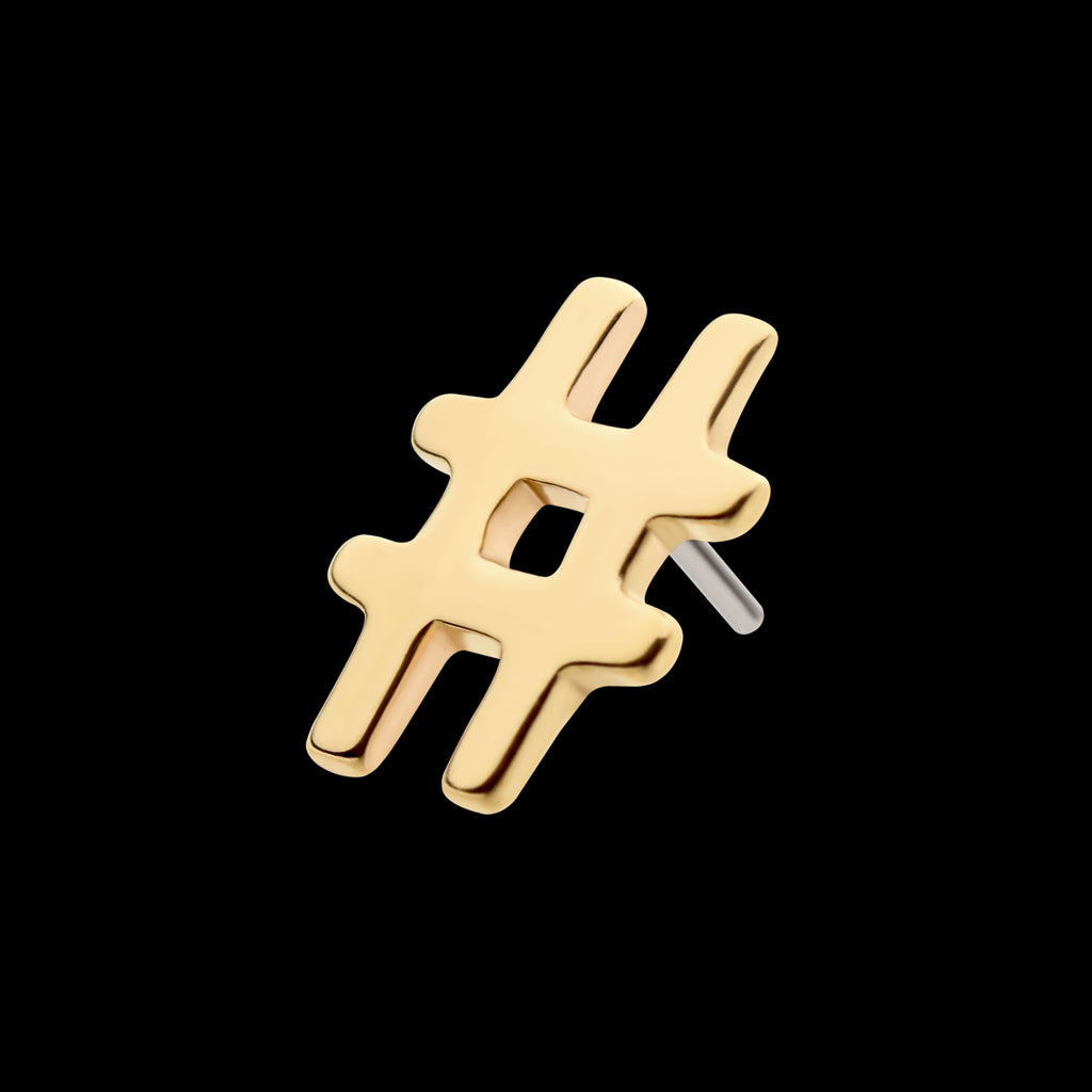 Hashtag Symbol Flatback Stud Earring / Nosering - 14Kt Gold
