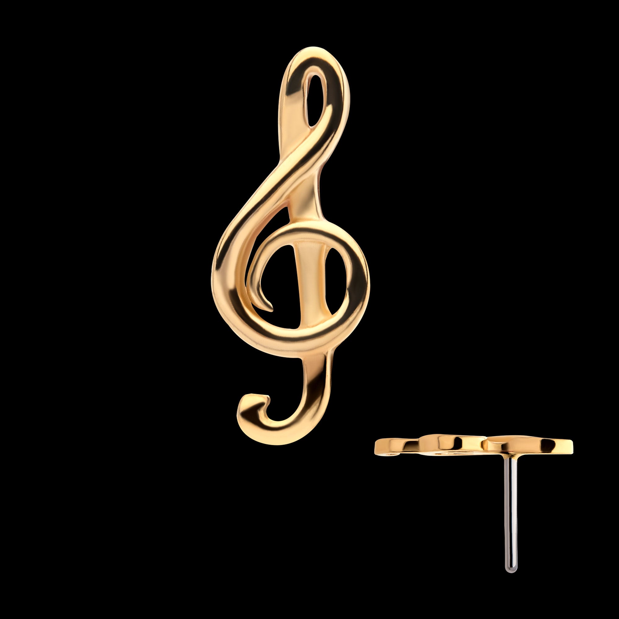G Clef Musical Symbol Flatback Stud Earring / Nosering - 14Kt Yellow Gold