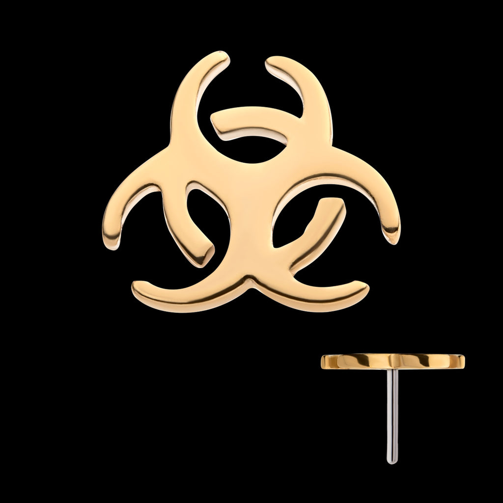 Biohazard Symbol Flatback Stud Earring / Nosering - 14Kt Yellow Gold