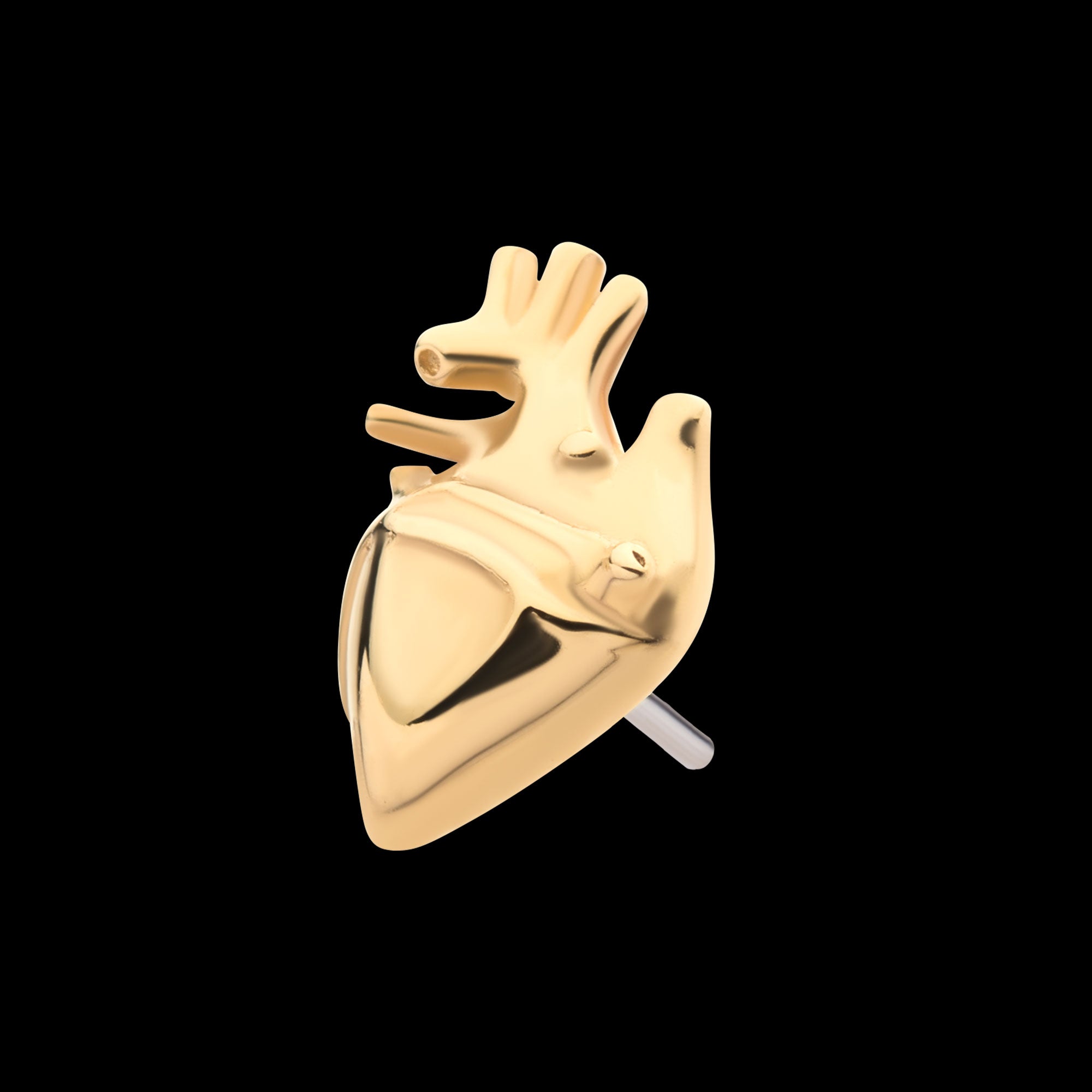 Human Heart Flatback Stud Earring / Nosering - 14Kt Yellow Gold