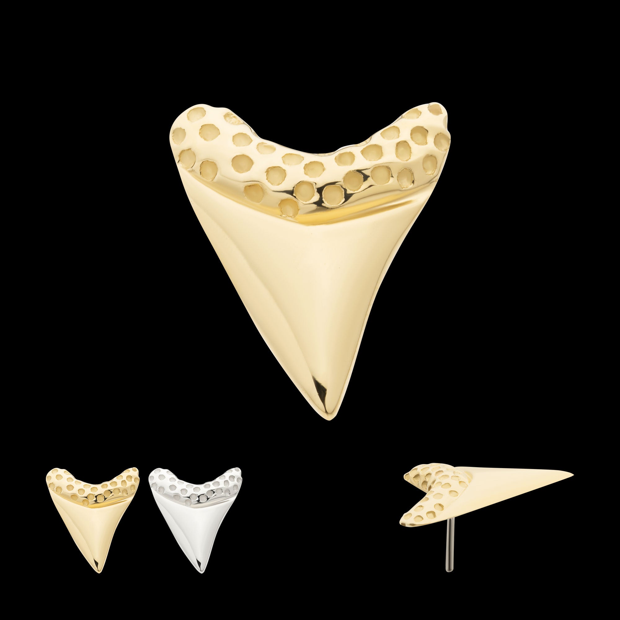 Megalodon Shark Tooth Flatback Stud Earring / Nosering - 14Kt Gold