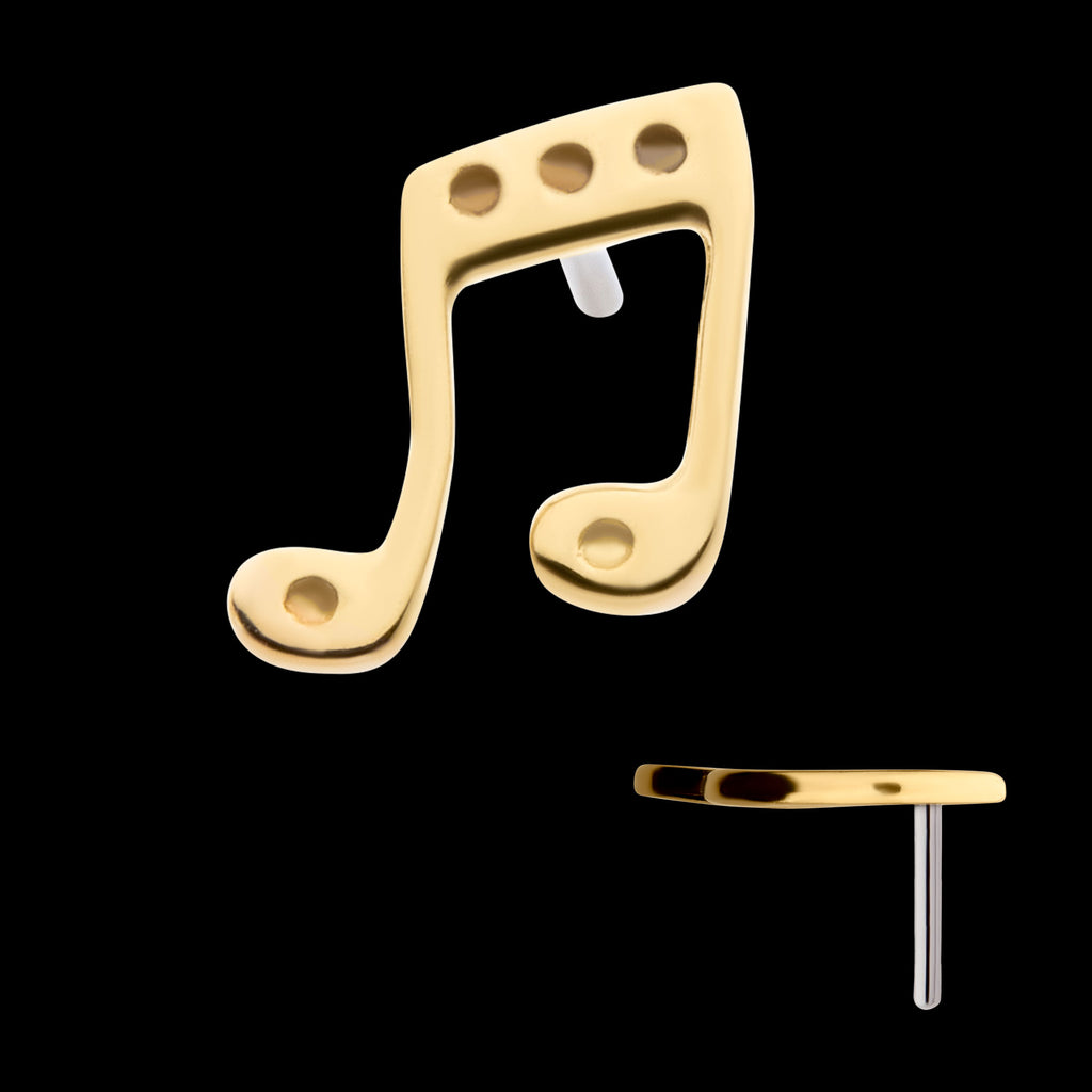 Music Two Eighth Notes Connected with a Beam Flatback Stud Earring / Nosering - 14Kt Yellow Gold