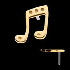 Music Two Eighth Notes Connected with a Beam Flatback Stud Earring / Nosering - 14Kt Yellow Gold