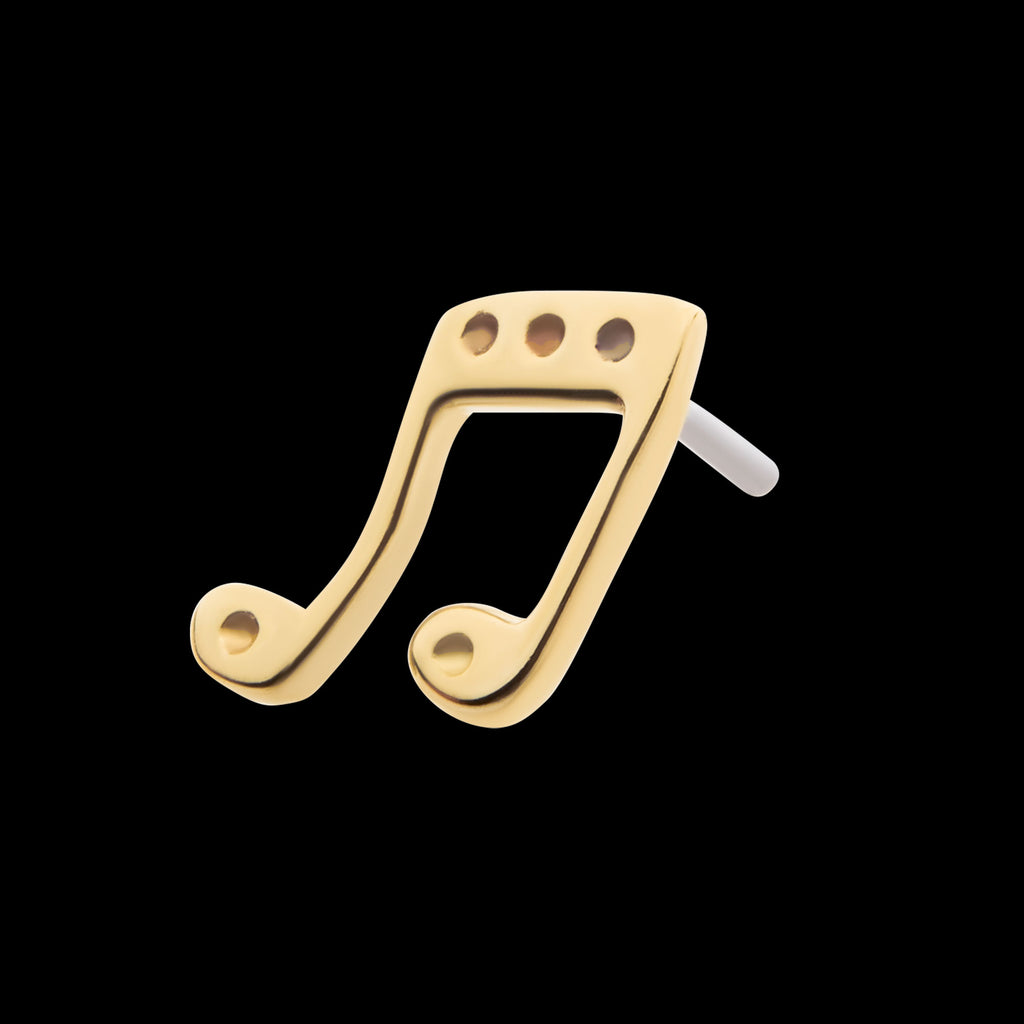 Music Two Eighth Notes Connected with a Beam Flatback Stud Earring / Nosering - 14Kt Yellow Gold