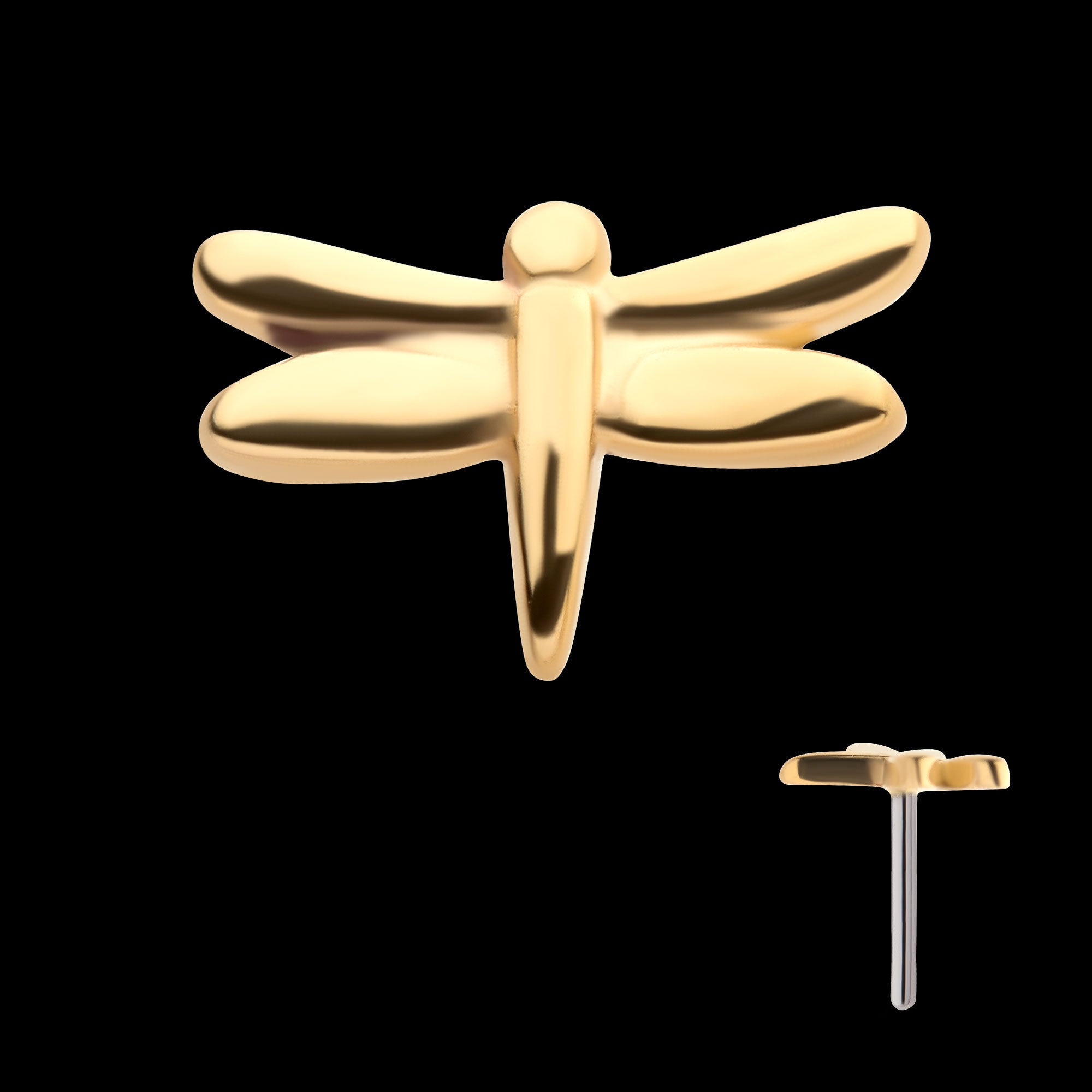 Dragonfly Flatback Stud Earring / Nosering - 14Kt Yellow Gold