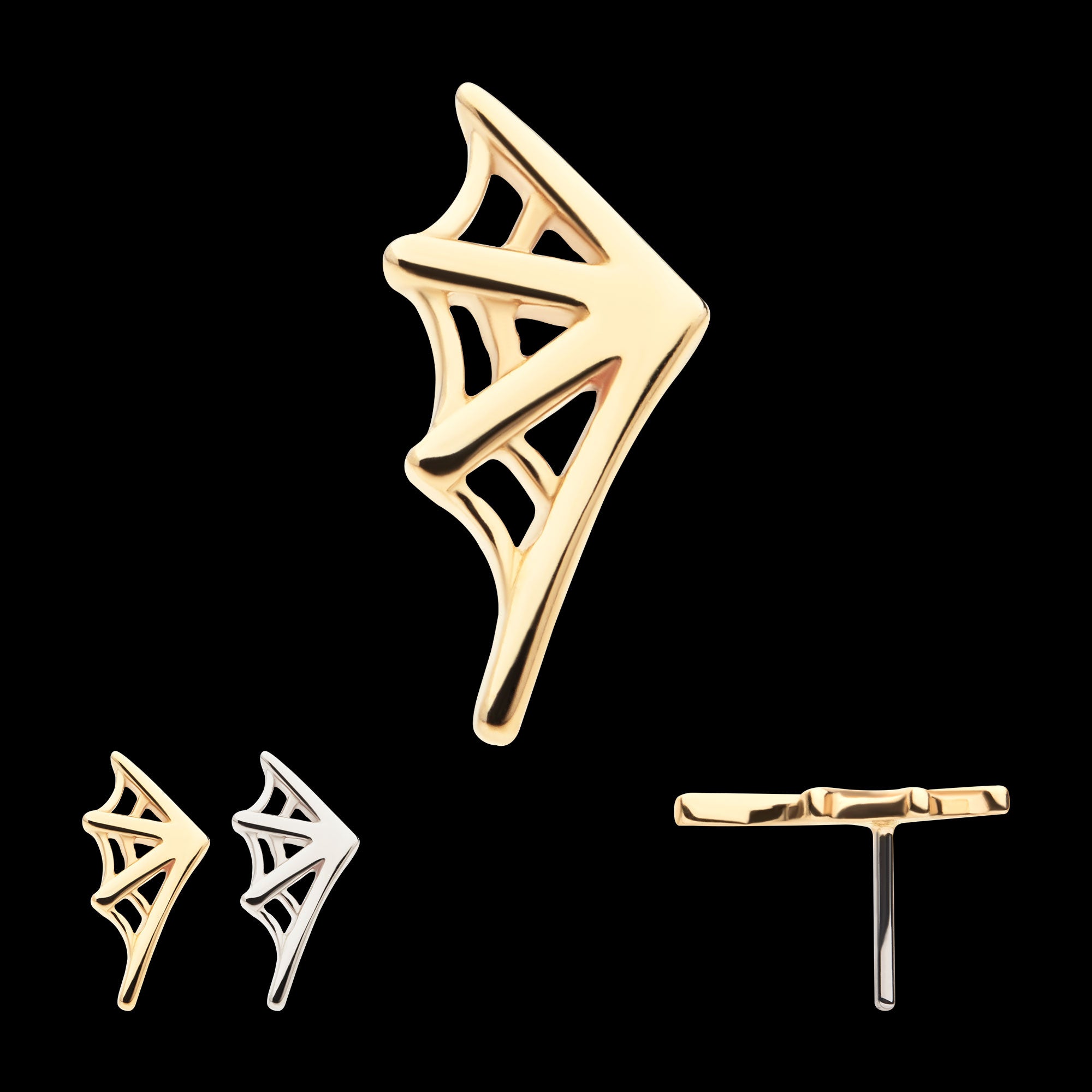 Spiderweb (Left Ear) Flatback Stud Earring / Nosering - 14Kt Gold