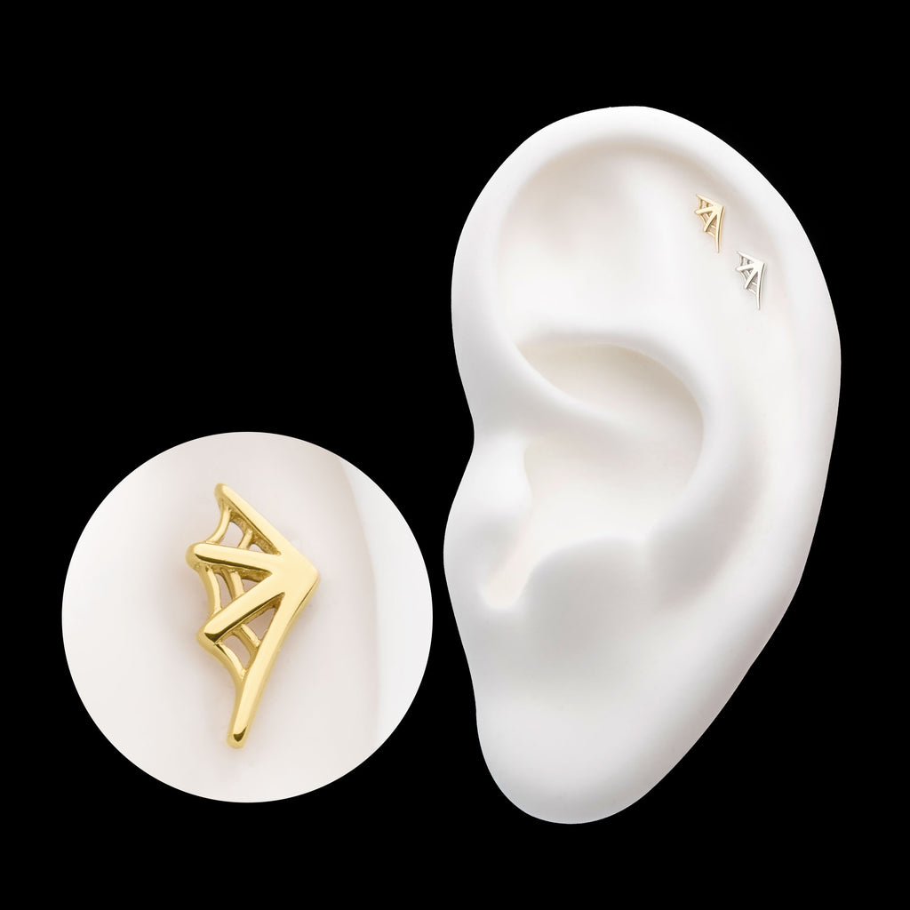 Spiderweb (Left Ear) Flatback Stud Earring / Nosering - 14Kt Gold
