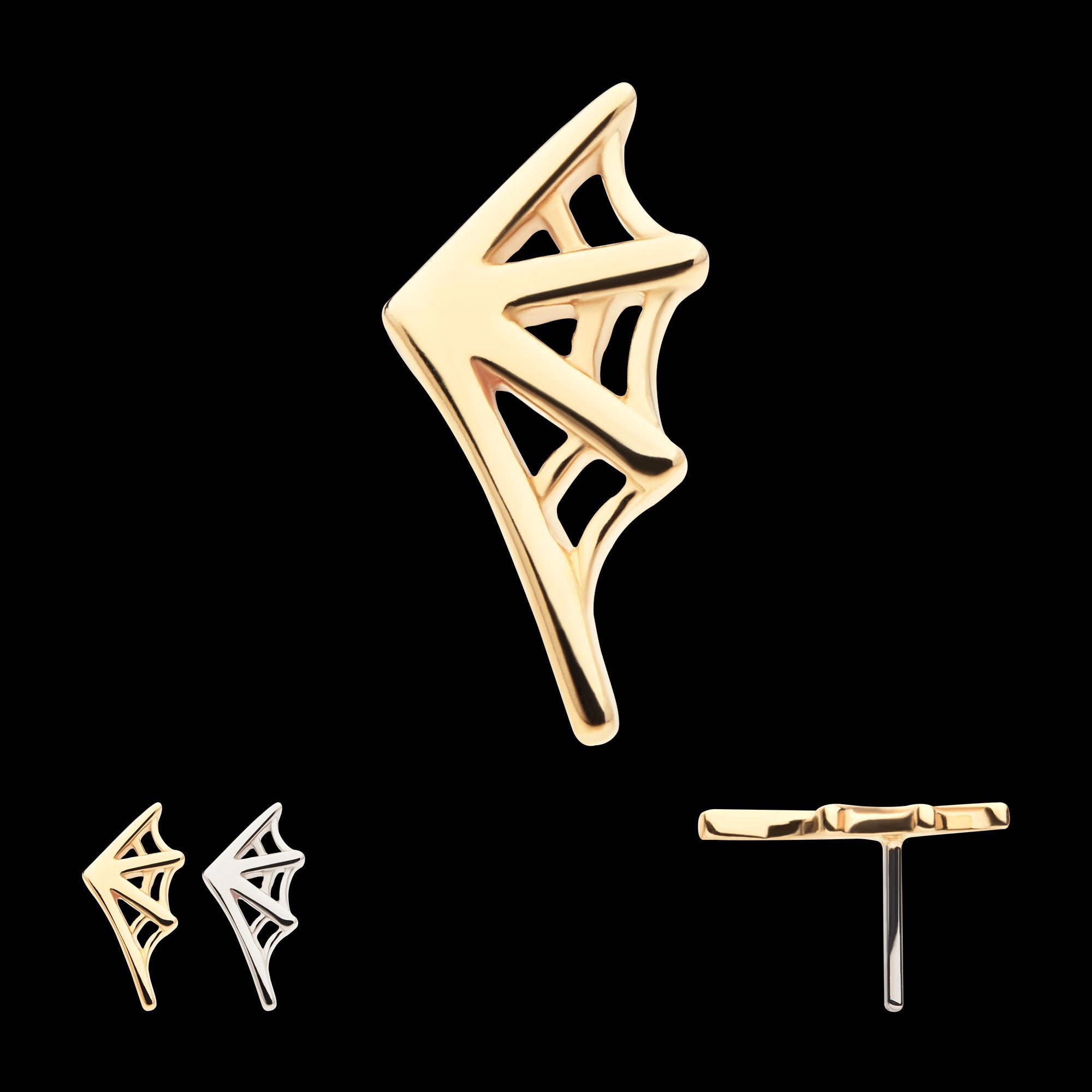 Spiderweb (Right Ear) Flatback Stud Earring / Nosering - 14Kt Gold