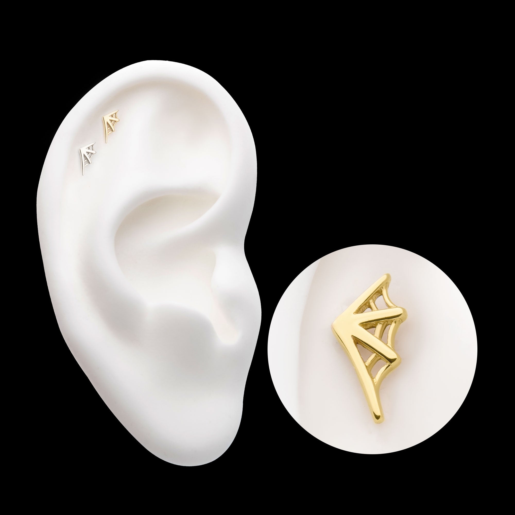 Spiderweb (Right Ear) Flatback Stud Earring / Nosering - 14Kt Gold