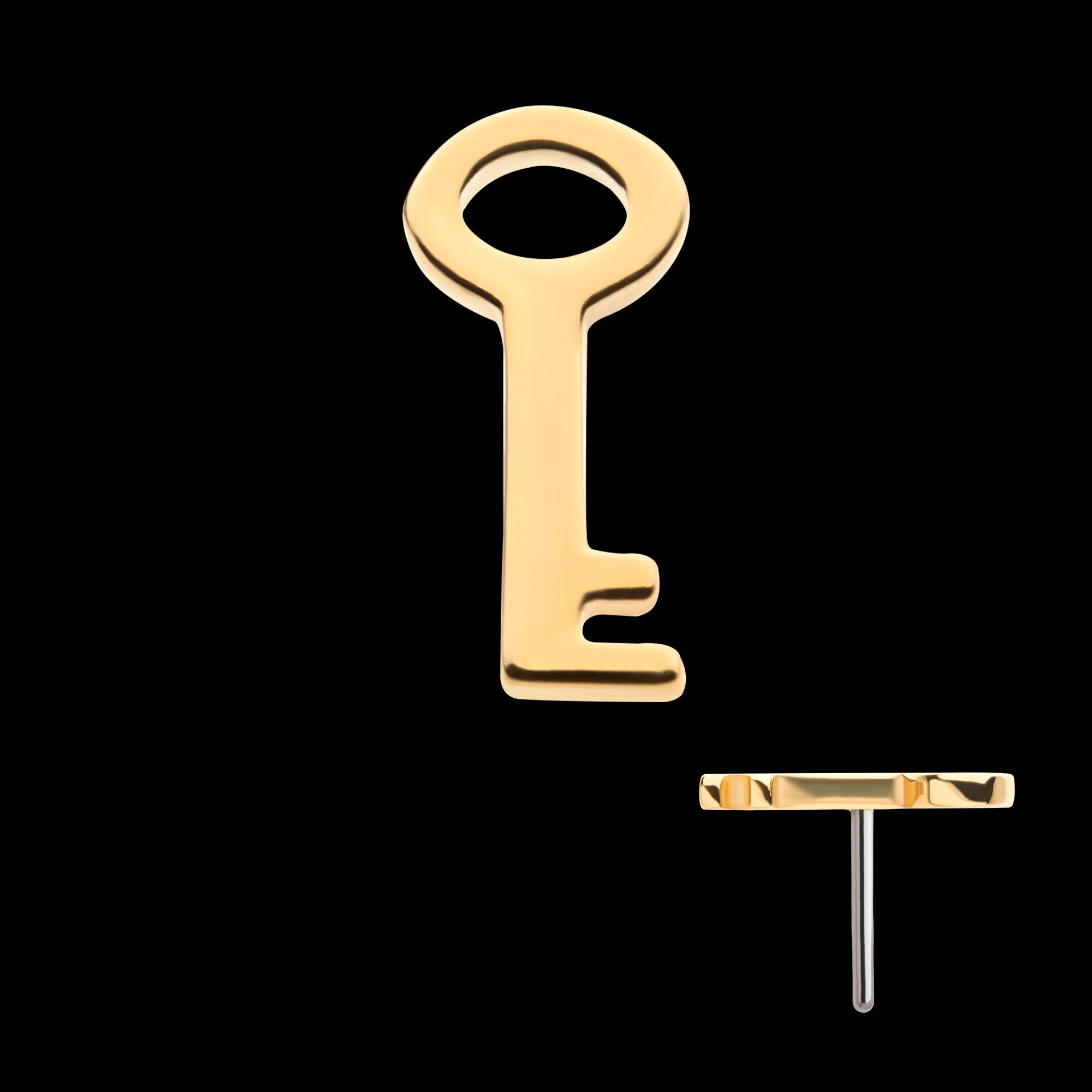 Key Flatback Stud Earring / Nosering - 14Kt Yellow Gold