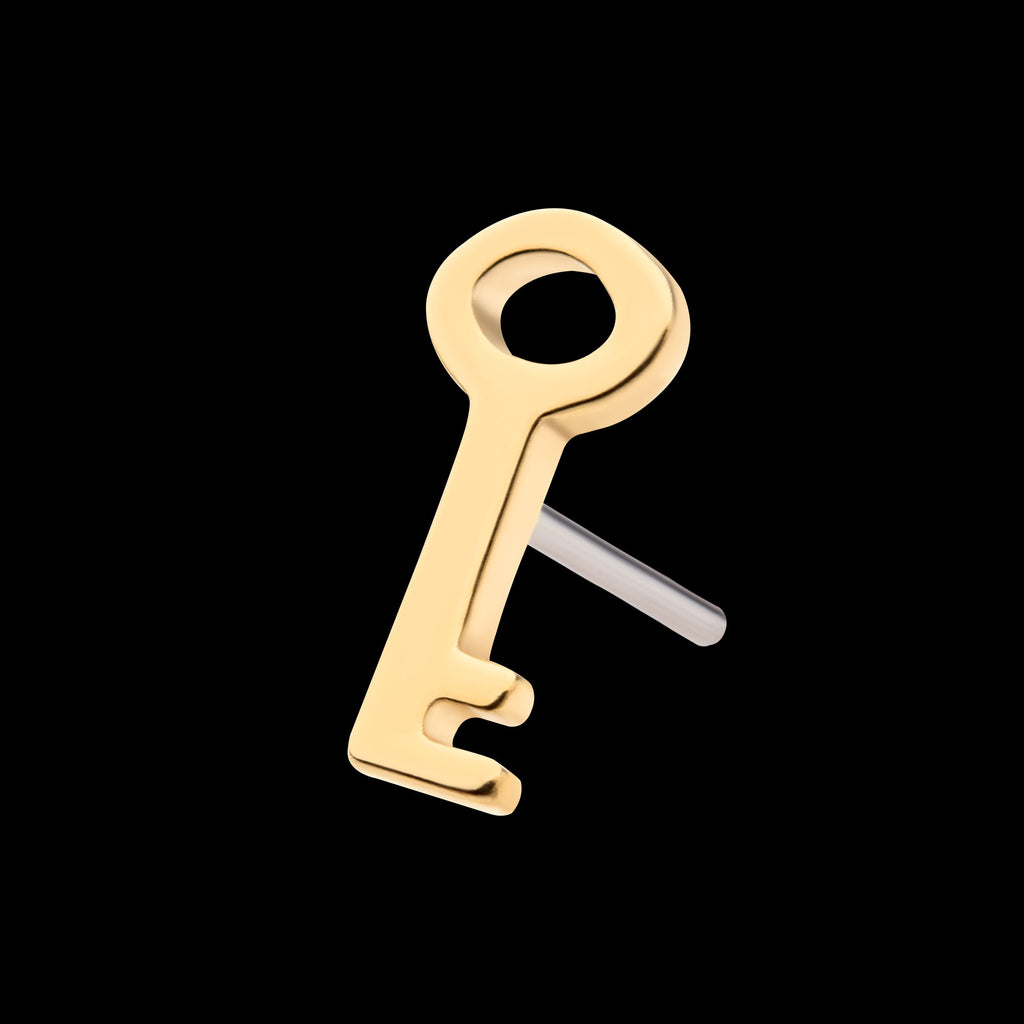 Key Flatback Stud Earring / Nosering - 14Kt Yellow Gold