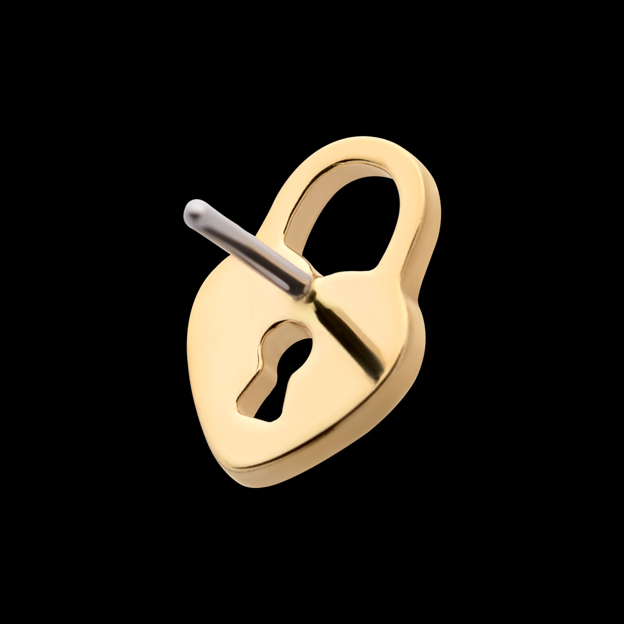 Heart Shaped Lock Flatback Stud Earring / Nosering - 14Kt Yellow Gold