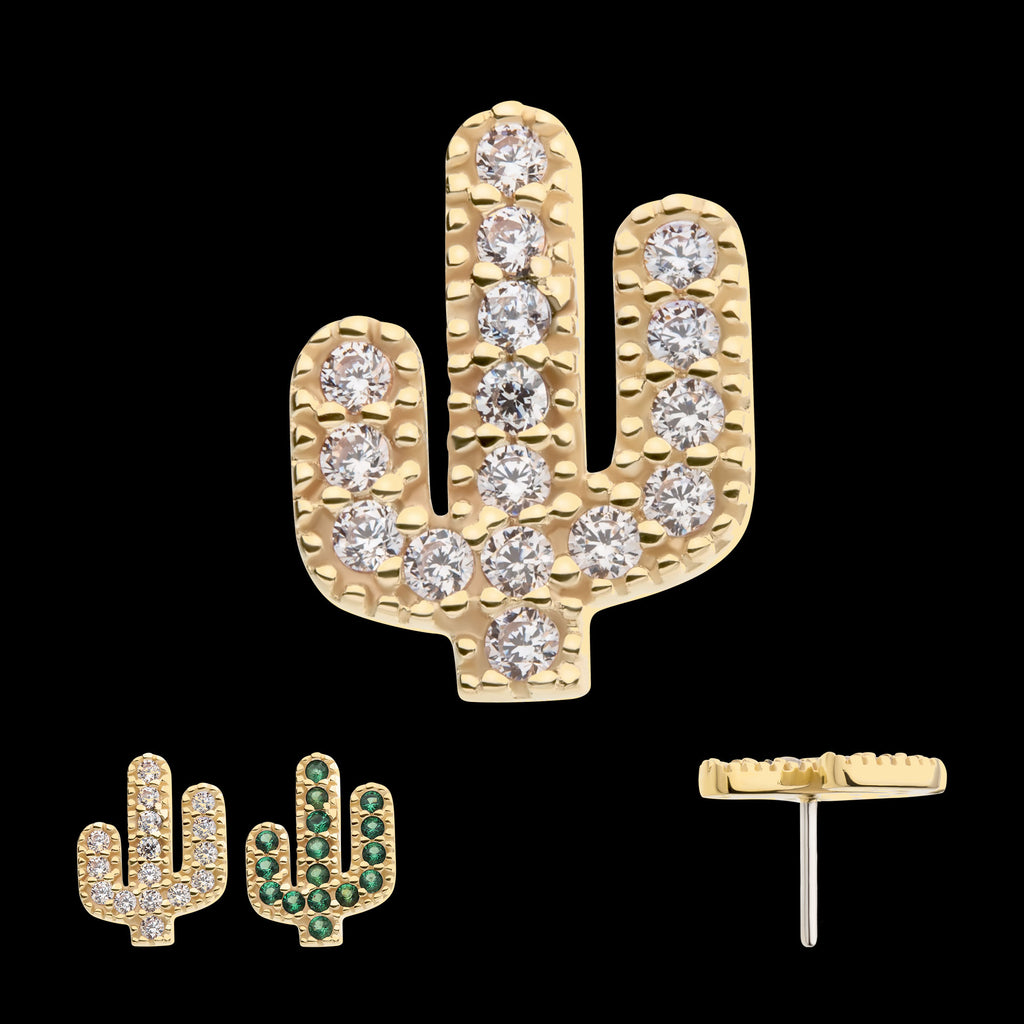 CZ Cactus Flatback Stud Earring / Nosering - CZ in 14Kt Yellow Gold