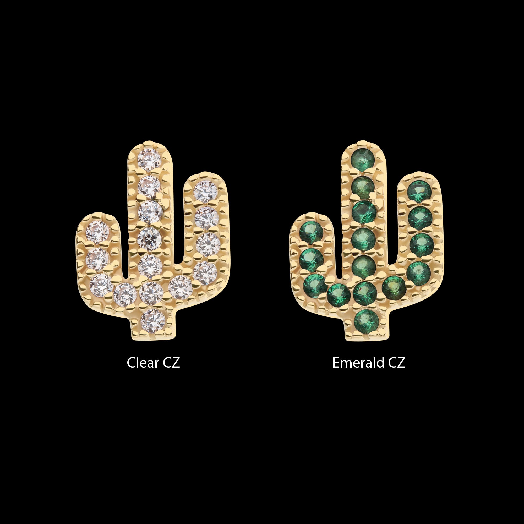 CZ Cactus Flatback Stud Earring / Nosering - CZ in 14Kt Yellow Gold