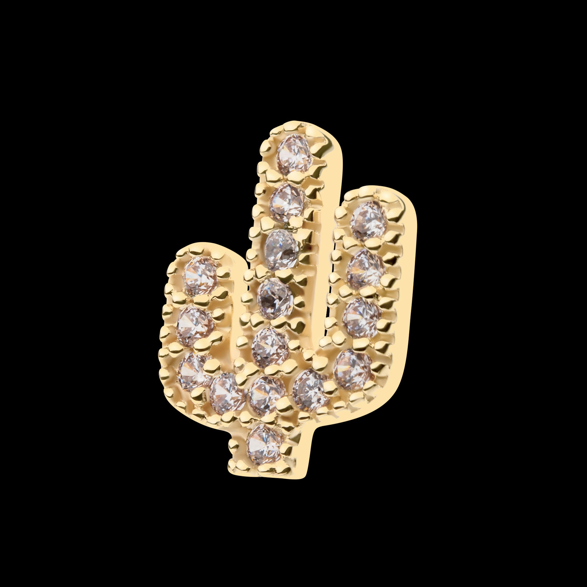 CZ Cactus Flatback Stud Earring / Nosering - CZ in 14Kt Yellow Gold