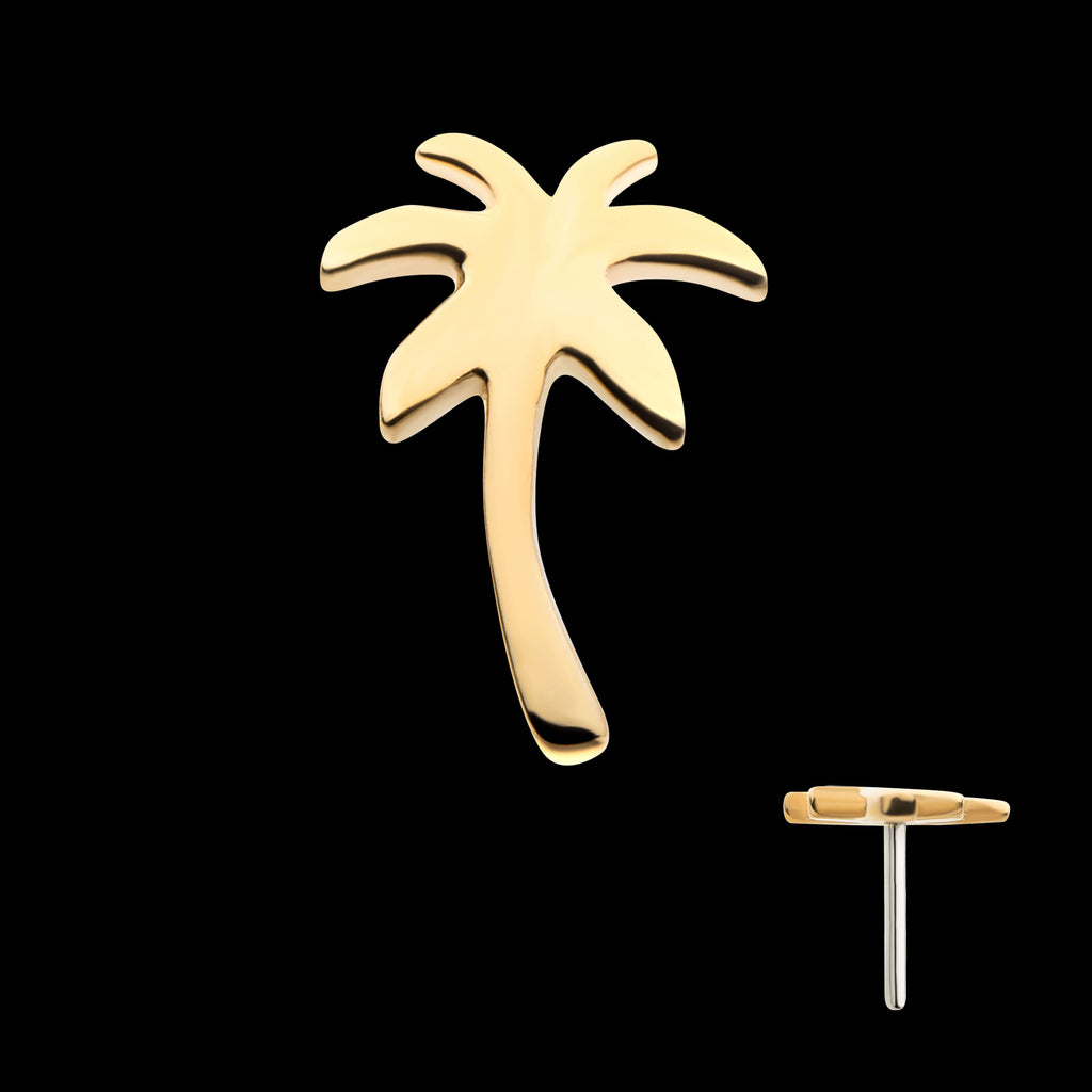 Palm Tree Flatback Stud Earring / Nosering - 14Kt Yellow Gold