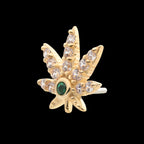 Clear & Emerald CZ Pot Leaf Flatback Stud Earring / Nosering - CZ in 14Kt Yellow Gold