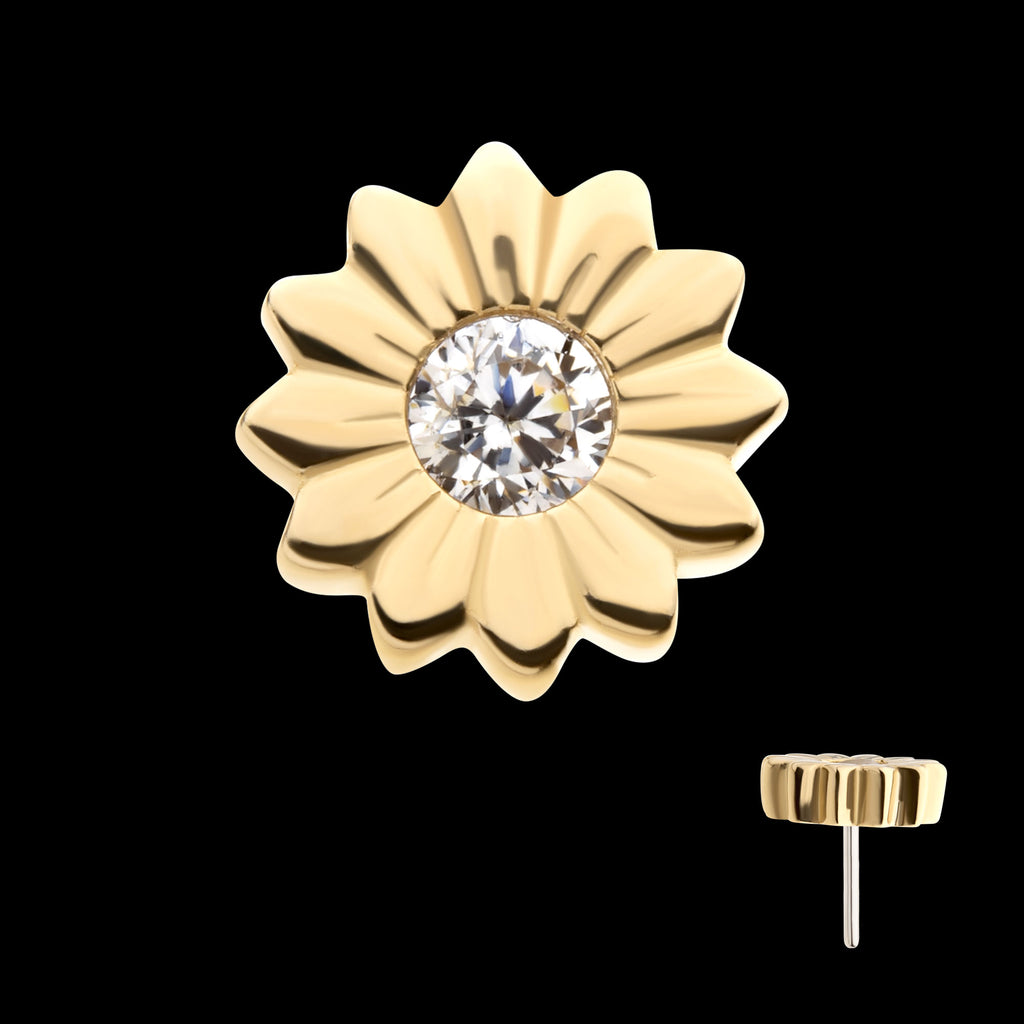 Bezel Set Gem/Opal Sunflower Flatback Stud Earring / Nosering - Opal in 14Kt Yellow Gold