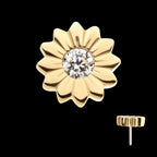Bezel Set Gem/Opal Sunflower Flatback Stud Earring / Nosering - Opal in 14Kt Yellow Gold